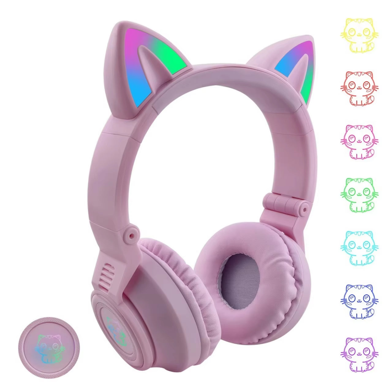 BSCI Factory Cute and Lovely Kids Headset Wireless Child Headphone with Cat Ear Kids Light up for Fire Tablet/Laptop/Pad