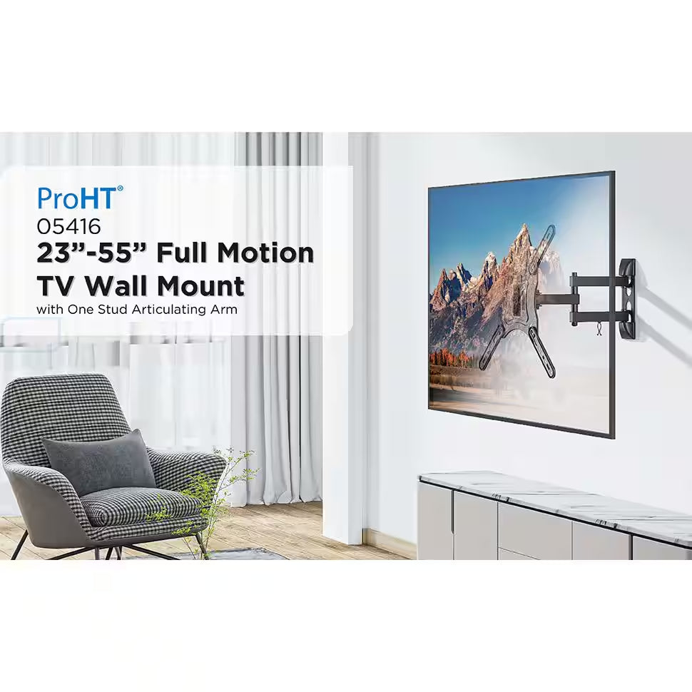 Full Motion Dual Arm TV Wall Mount for 23 In. to 55 In. Flat Panel Tv'S with 20° Tilt, 66 Lbs. Load Capacity