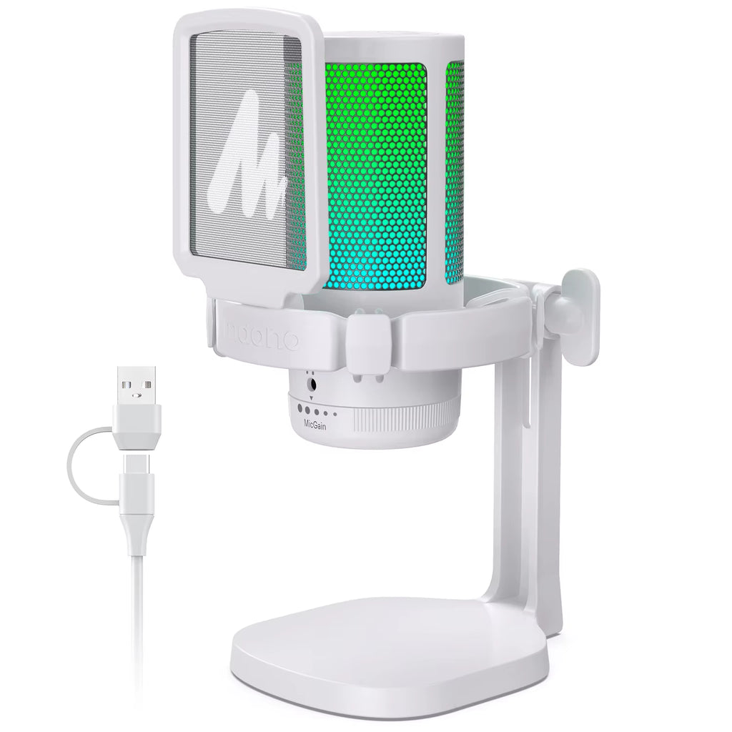 Gamerwave DGM20 RGB Gaming Microphone USB Condenser Mic Noise Canceling Mic with Mic Gain,Rgb Light,One Key Mute