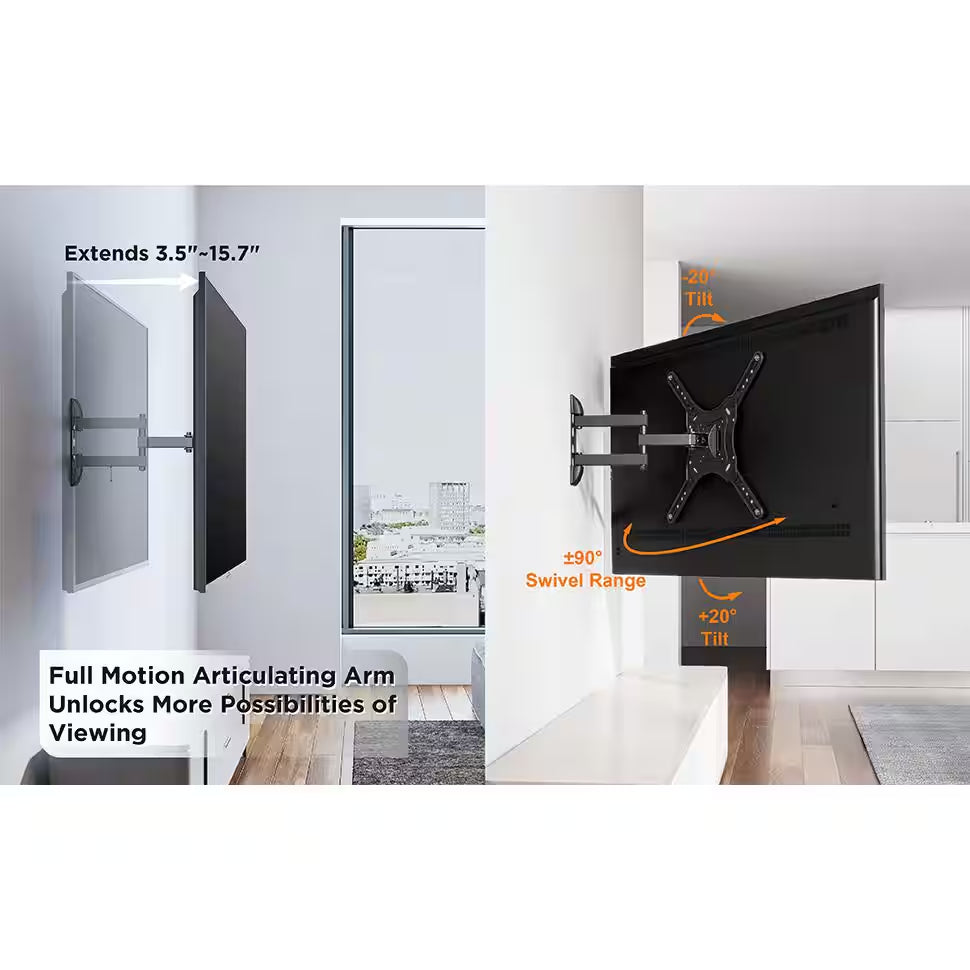 Full Motion Dual Arm TV Wall Mount for 23 In. to 55 In. Flat Panel Tv'S with 20° Tilt, 66 Lbs. Load Capacity
